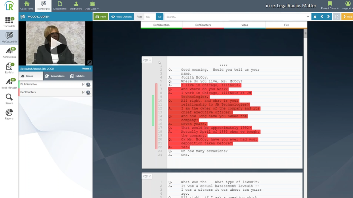 LR Transcript with Issue Highlighting